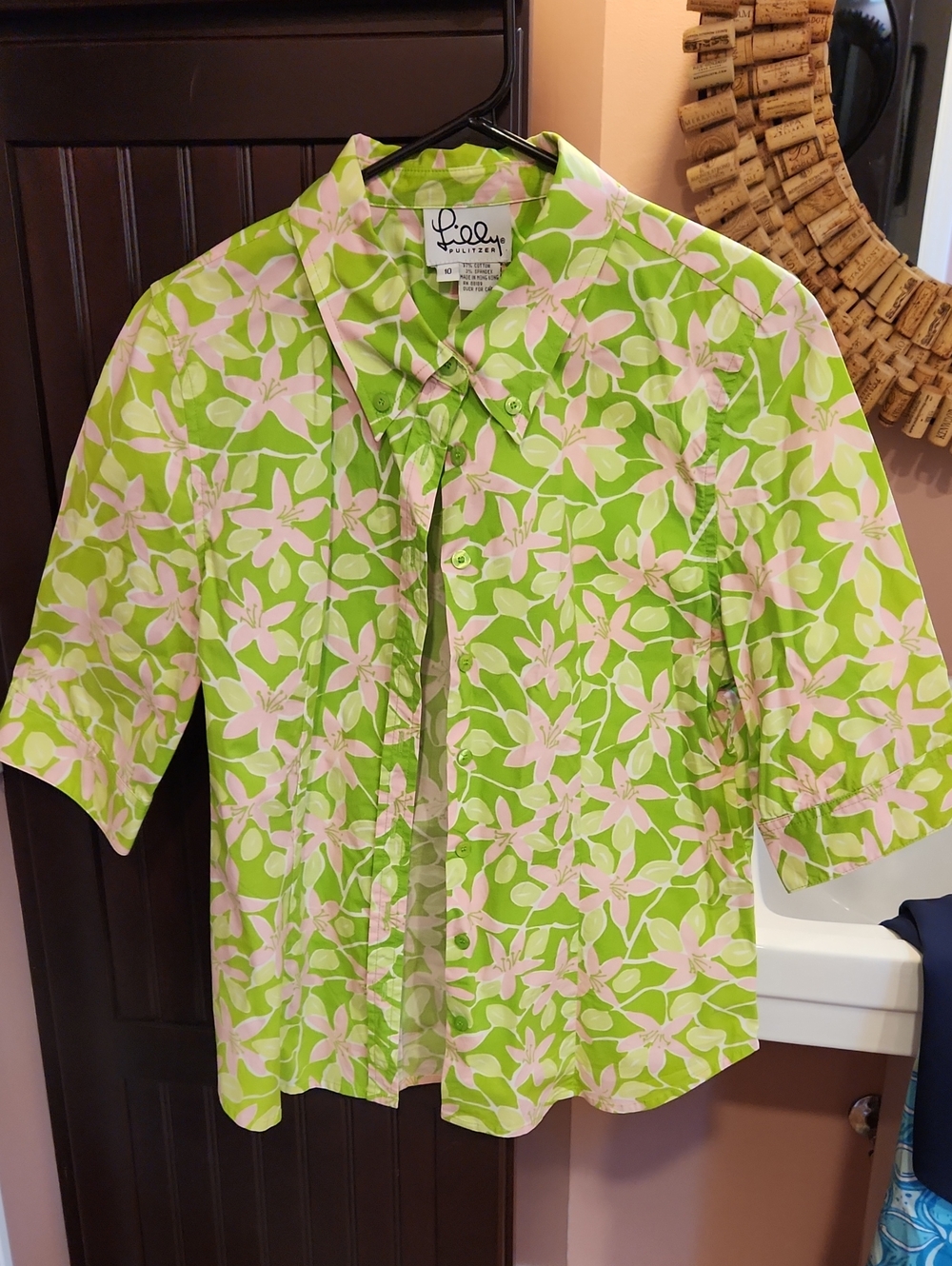 Lilly Pulitzer Green & Pink Floral Button-Up Top